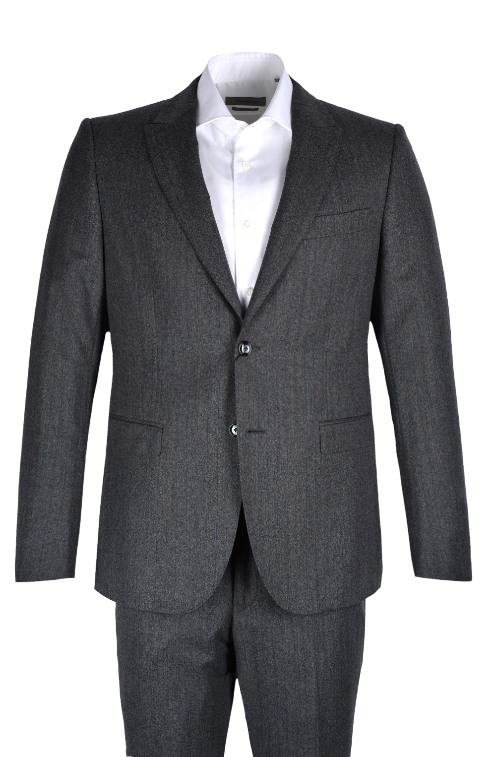 Шерстяной однобортный костюм в полоску