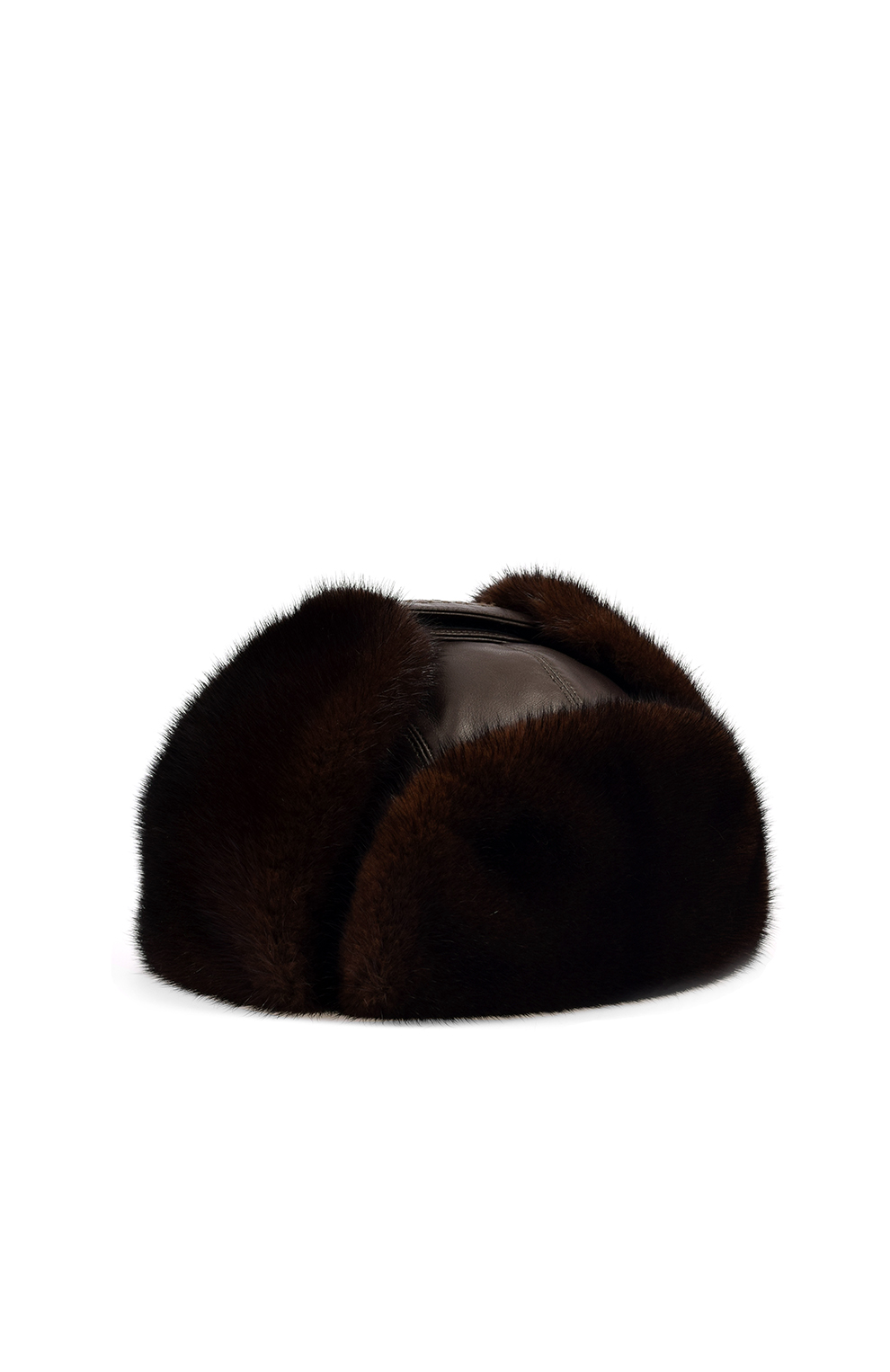 Кожаная шапка-ушанка с меховой отделкой