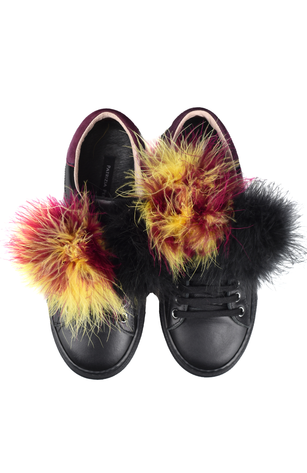 Кожаные кеды со съёмными помпонами из перьев