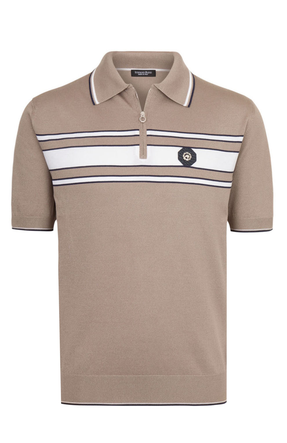 Поло из смеси шёлка и хлопка, со вставкой из кожи аллигатора