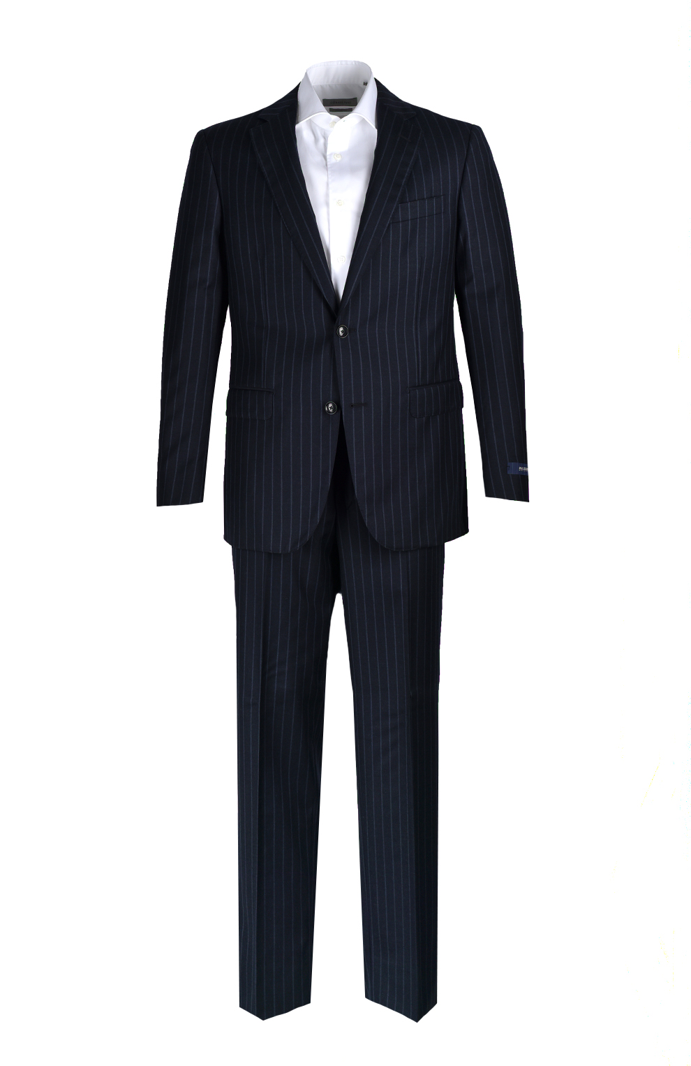 Шерстяной однобортный костюм в полоску