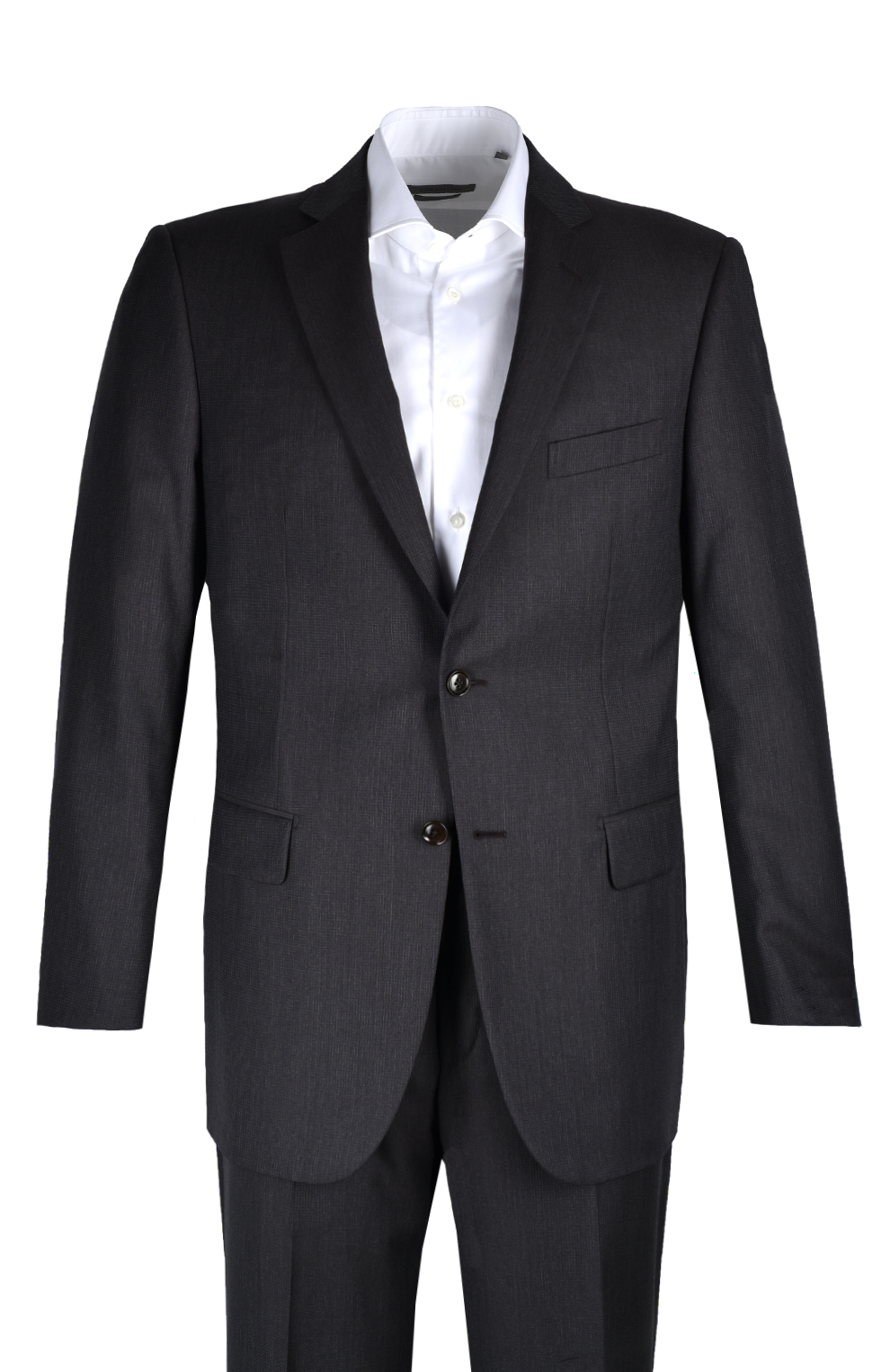 Шерстяной однобортный костюм в мелкую клетку