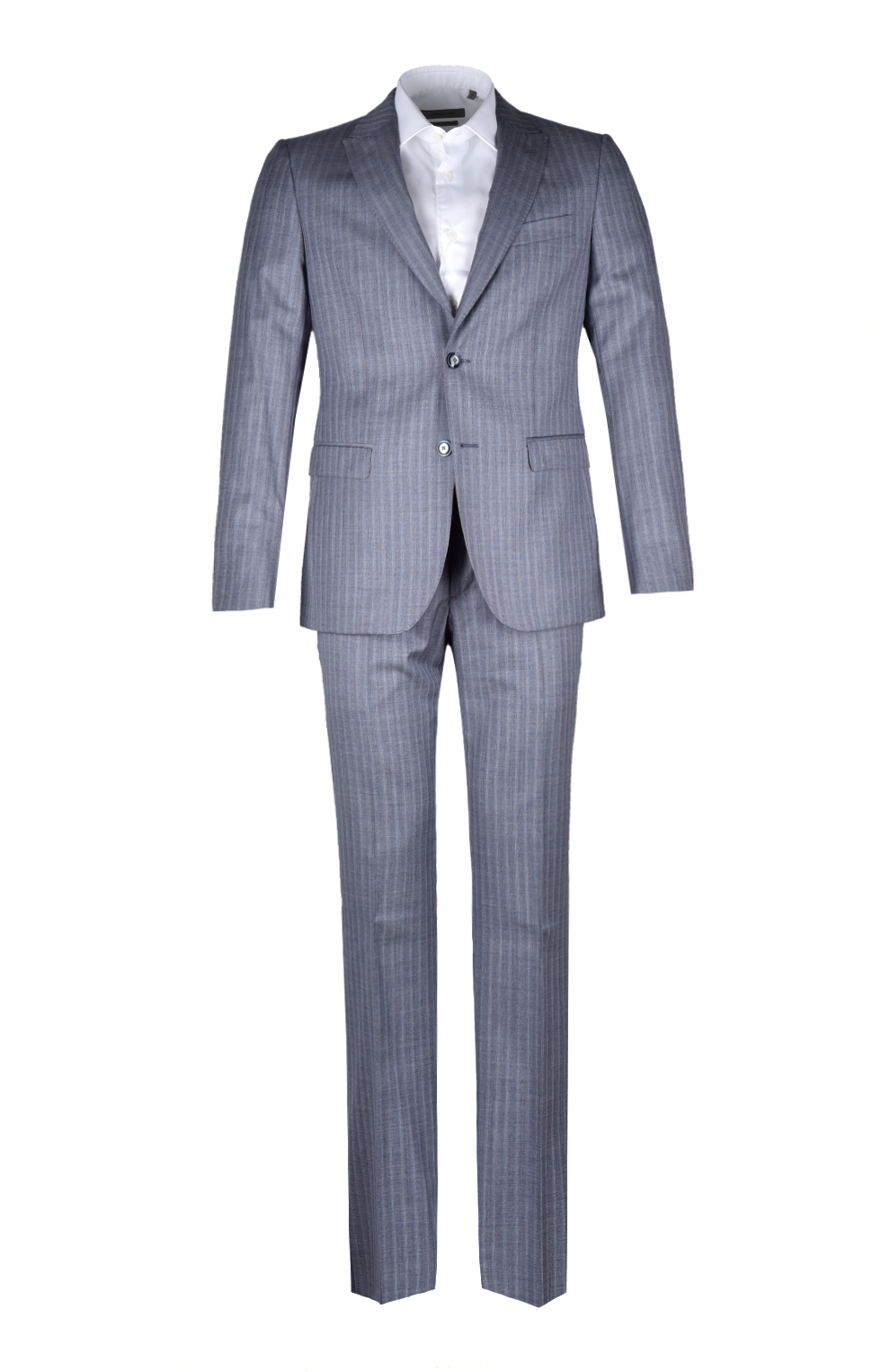 Шерстяной однобортный костюм в полоску