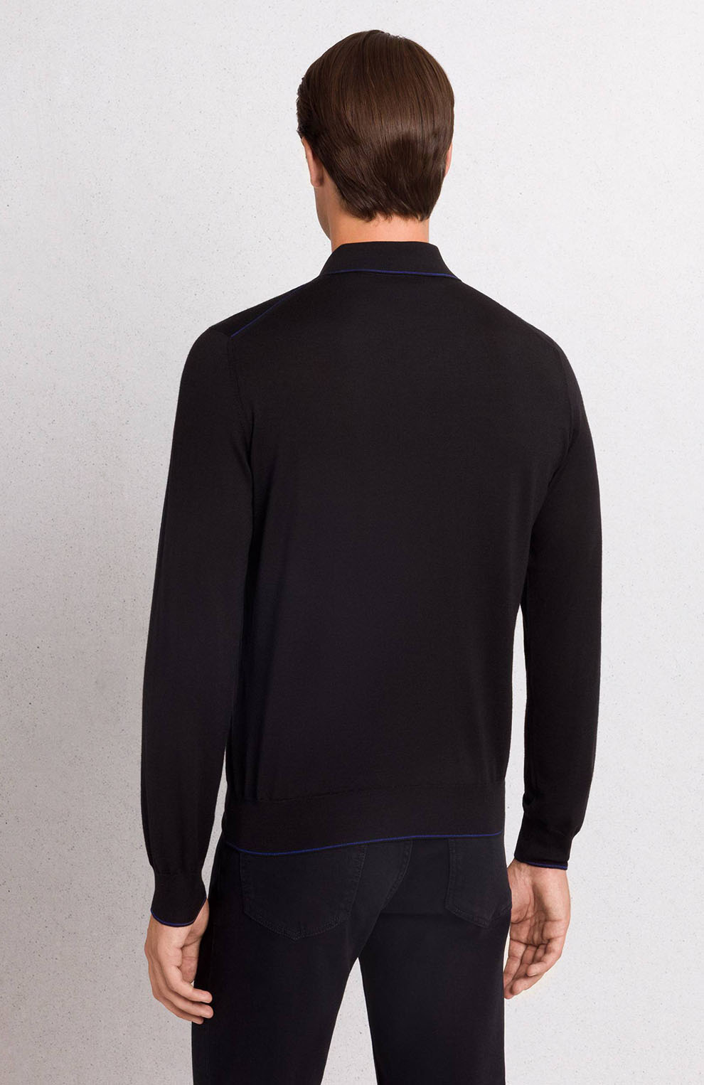 Трикотажное поло на молнии из смеси шерсти, кашемира и шёлка
