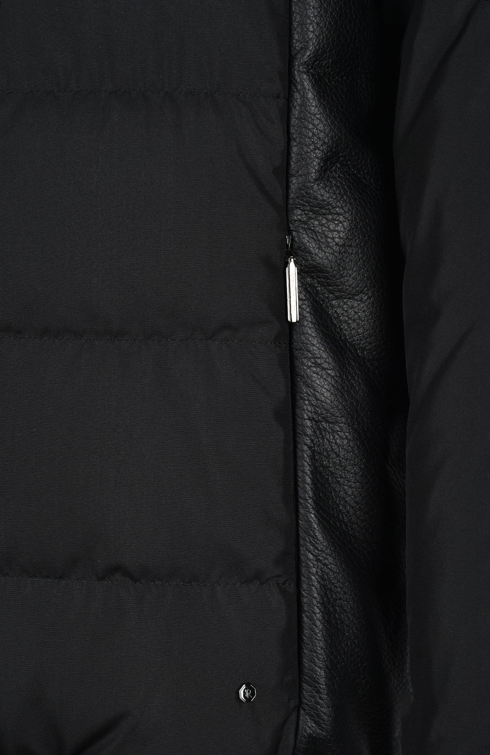 Пуховик-блузон из шёлка с отделкой из кожи оленя