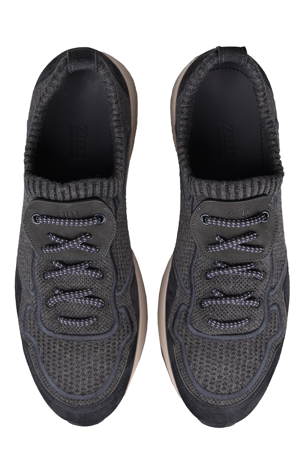 Комбинированные кроссовки из кашемира и кожи