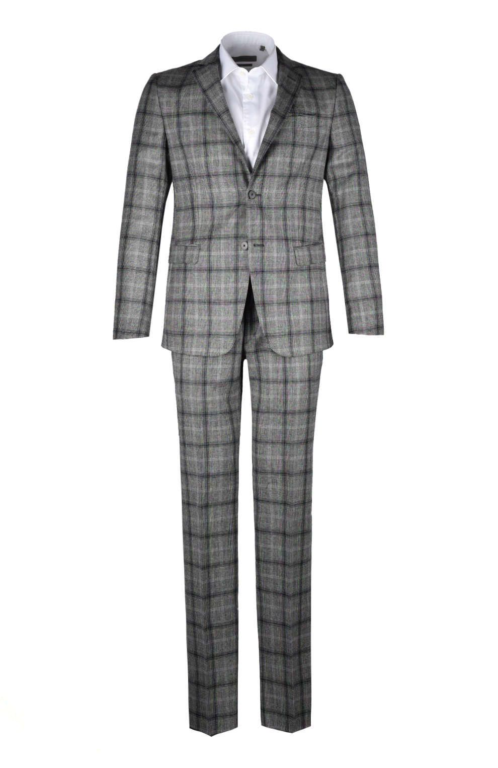 Шерстяной однобортный костюм в клетку