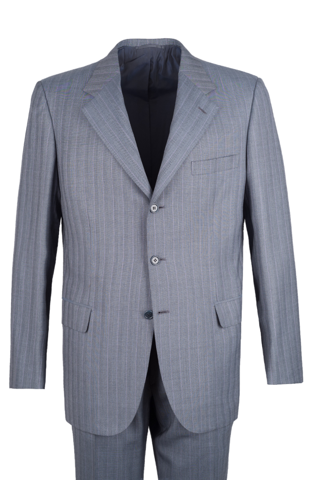 Шерстяной однобортный костюм в полоску