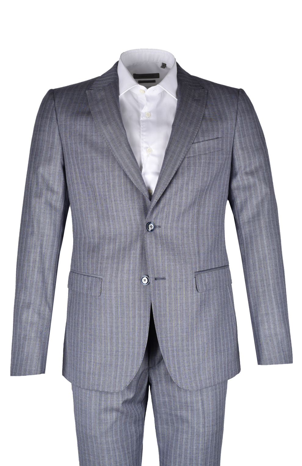 Шерстяной однобортный костюм в полоску