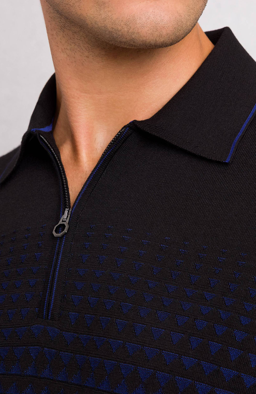 Трикотажное поло на молнии из смеси шерсти, кашемира и шёлка