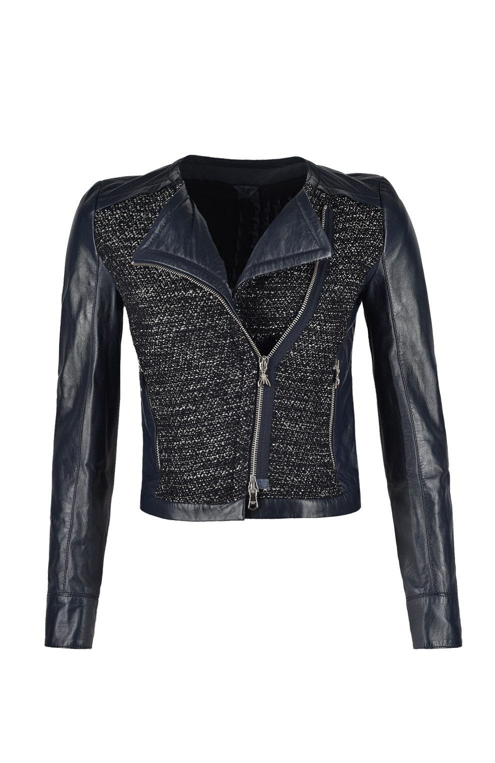 Кожаная куртка со вставками из трикотажа