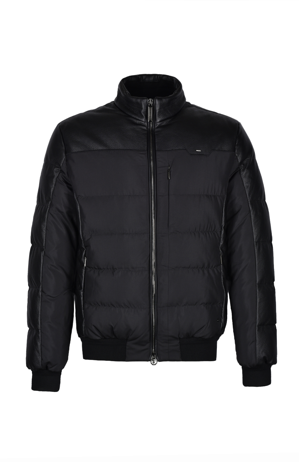 Пуховик-блузон из шёлка с отделкой из кожи оленя