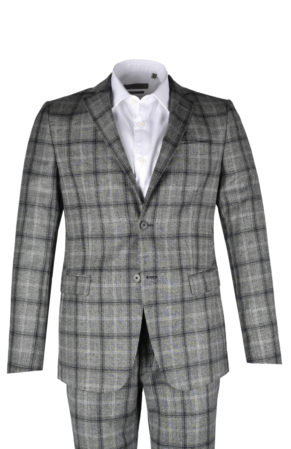 Шерстяной однобортный костюм в клетку