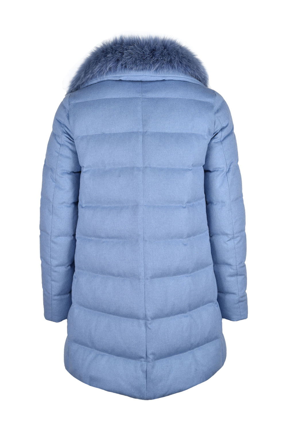 Пуховик из смеси шёлка и кашемира с меховым воротником