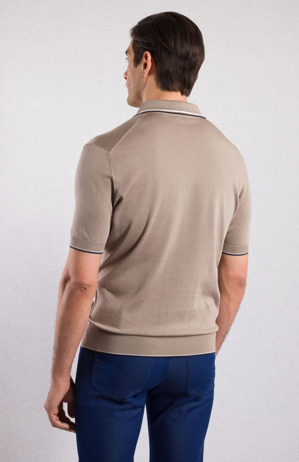 Поло из смеси шёлка и хлопка, со вставкой из кожи аллигатора