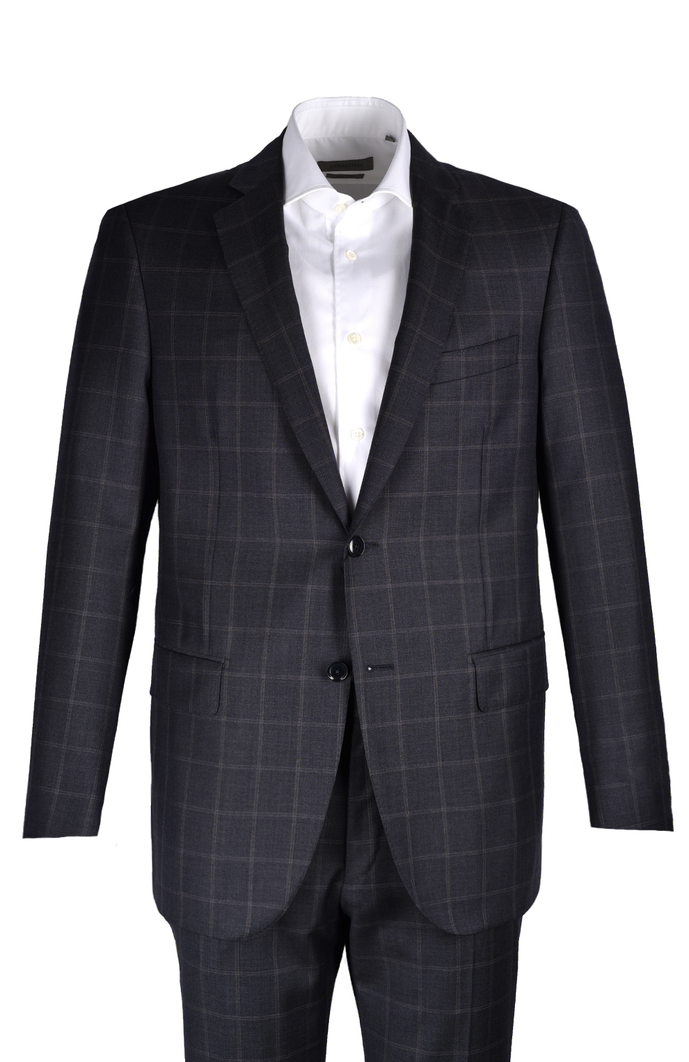 Шерстяной однобортный костюм в клетку