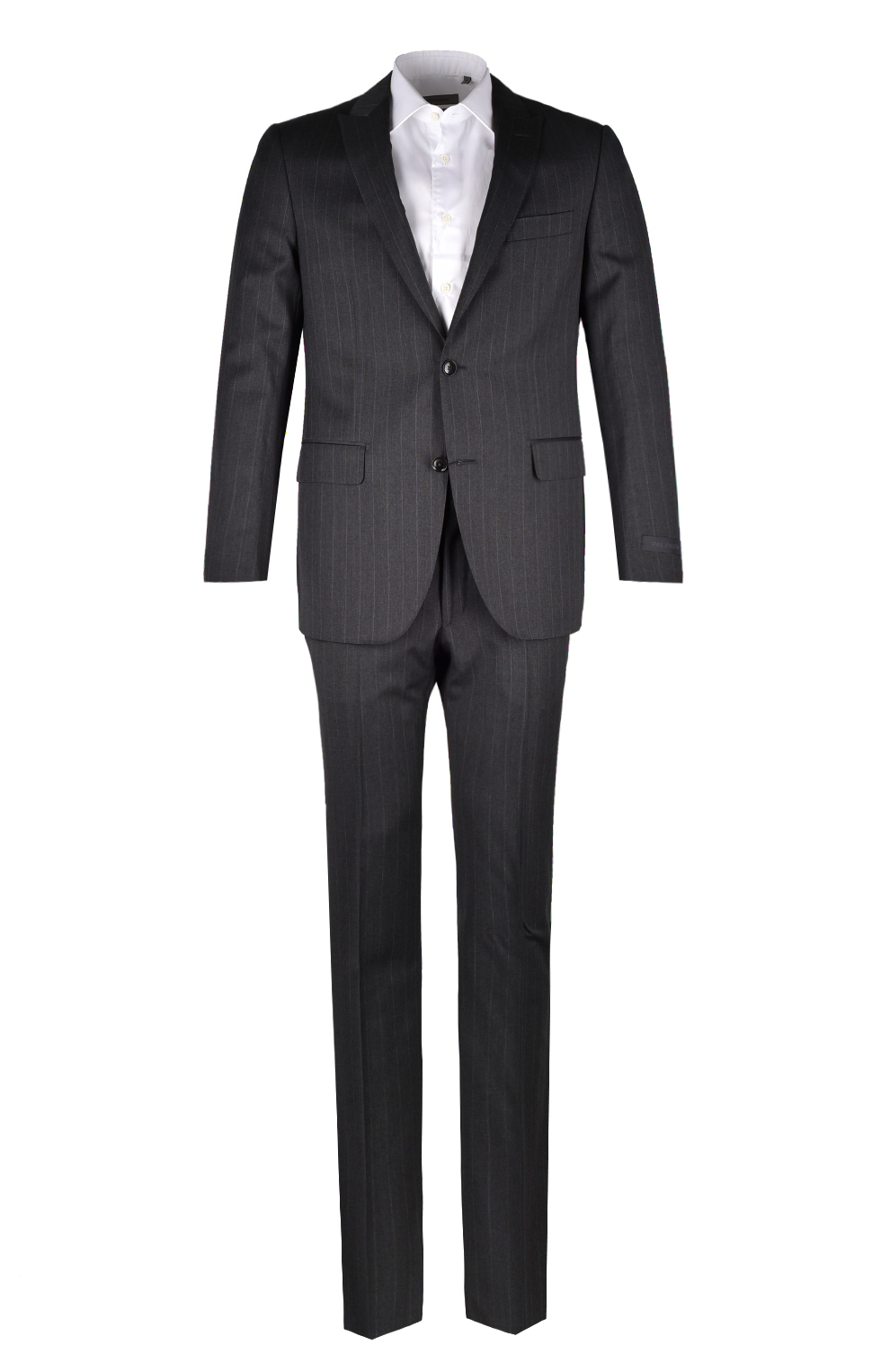 Шерстяной однобортный костюм в полоску