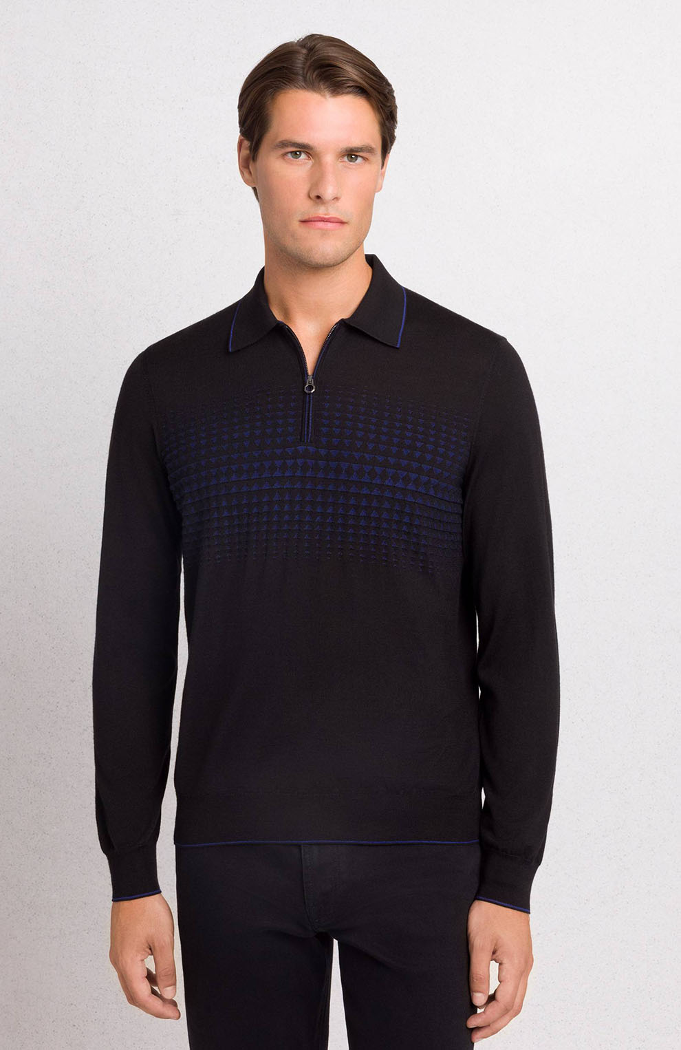 Трикотажное поло на молнии из смеси шерсти, кашемира и шёлка