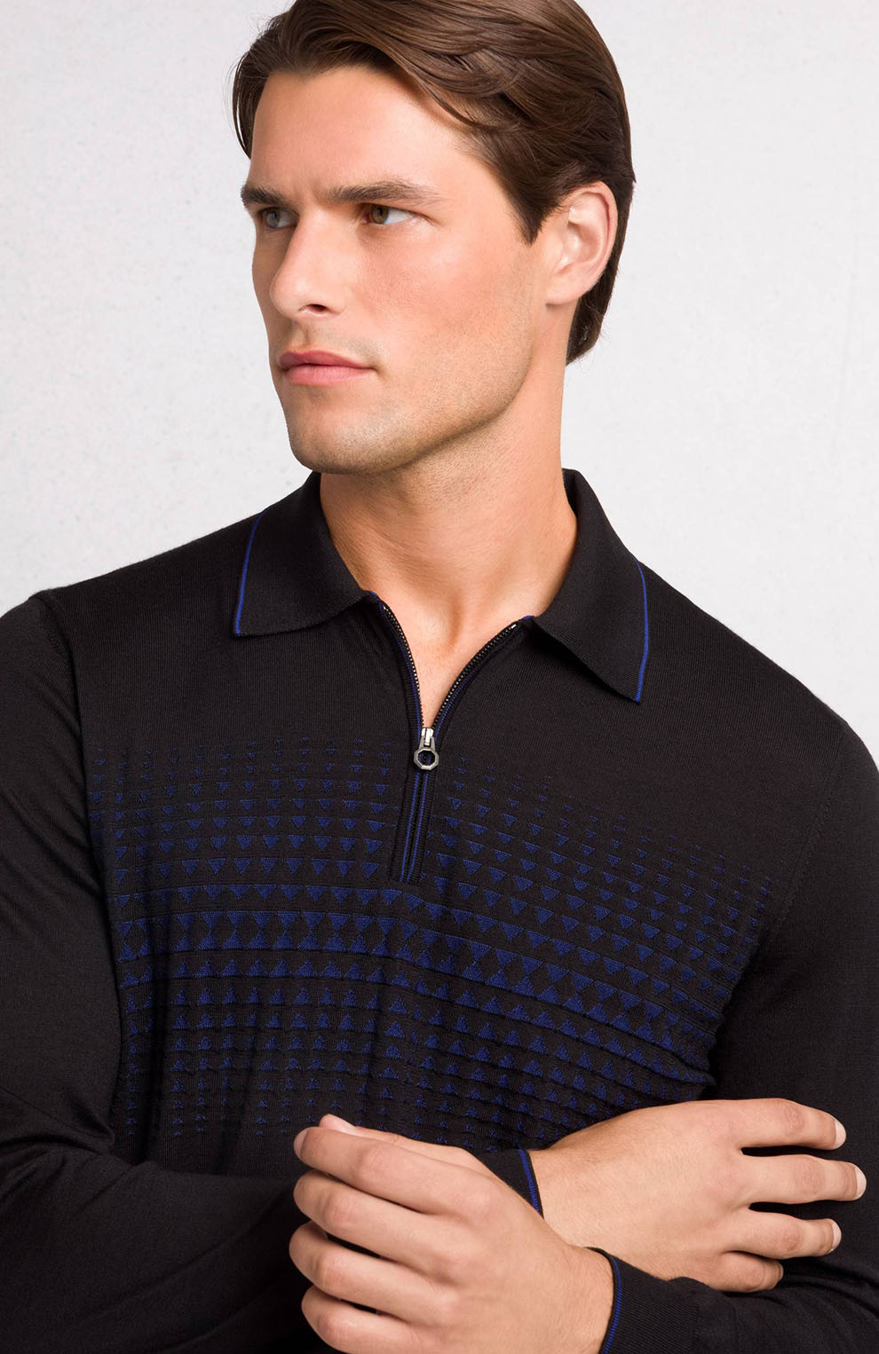 Трикотажное поло на молнии из смеси шерсти, кашемира и шёлка