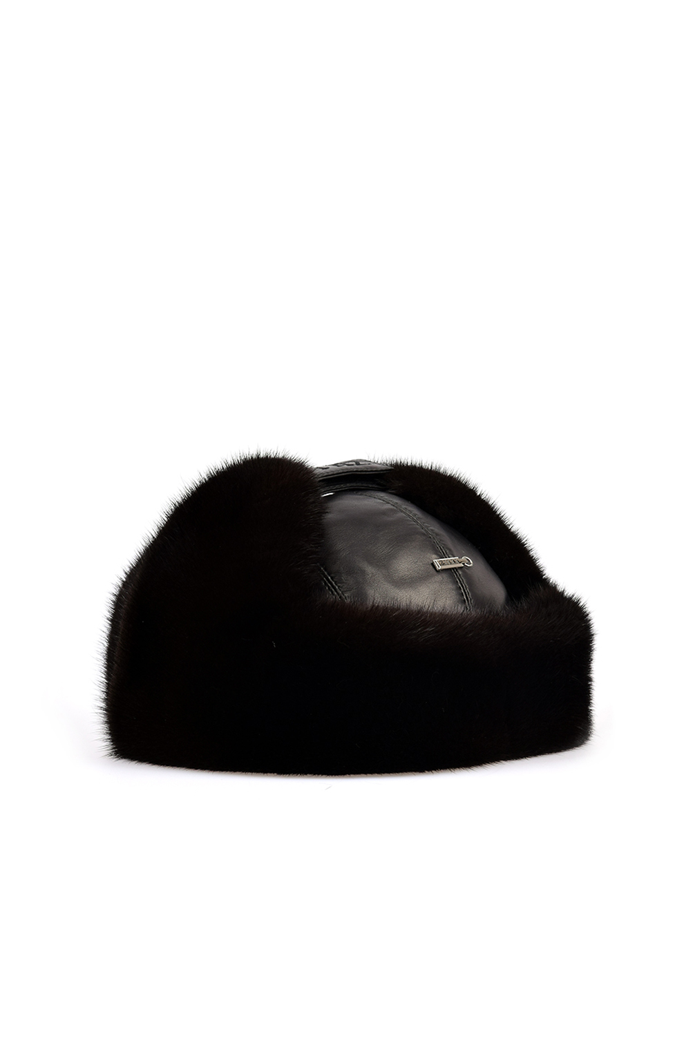 Кожаная шапка-ушанка с меховой отделкой