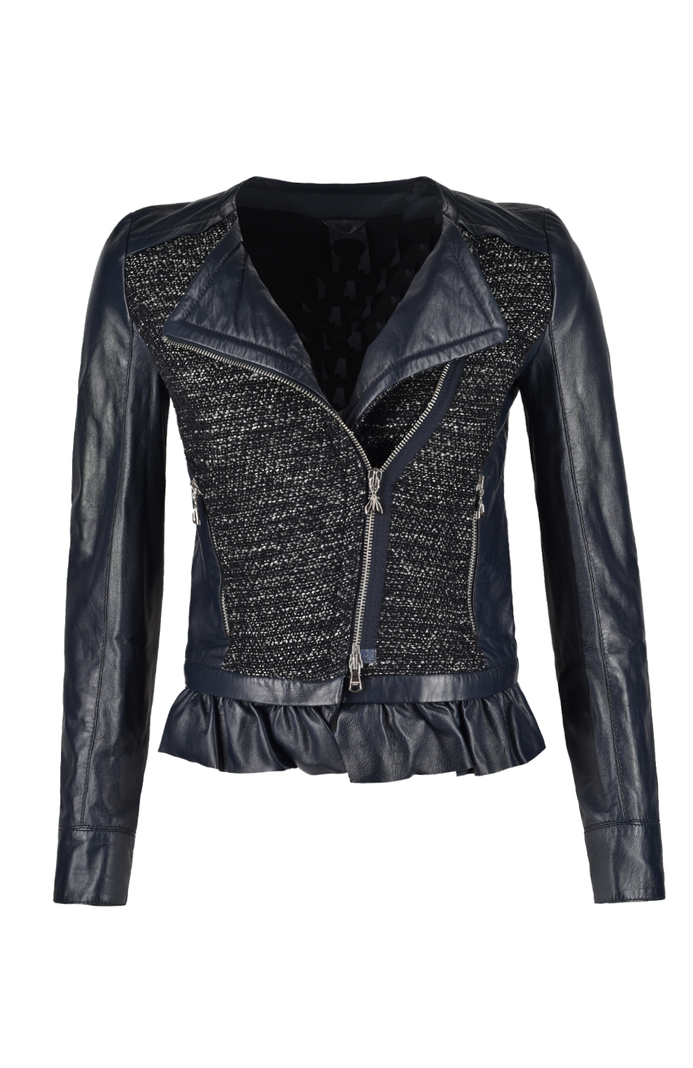 Кожаная куртка со вставками из трикотажа