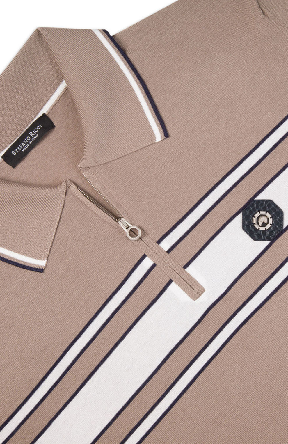 Поло из смеси шёлка и хлопка, со вставкой из кожи аллигатора