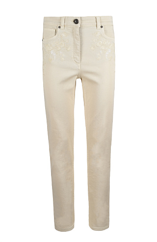 Джинсы из светлого денима с вышивкой
