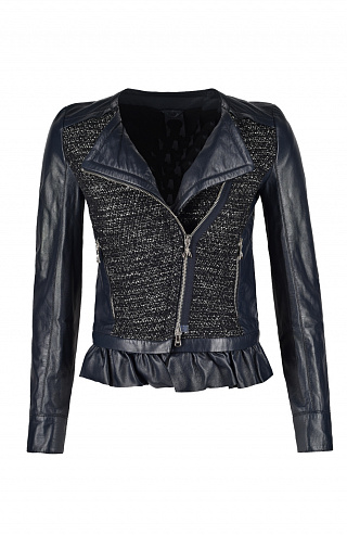 Кожаная куртка со вставками из трикотажа