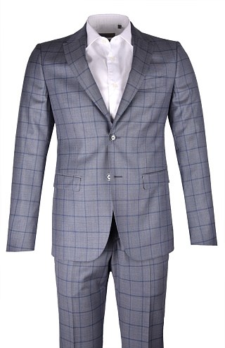 Шерстяной однобортный костюм в клетку