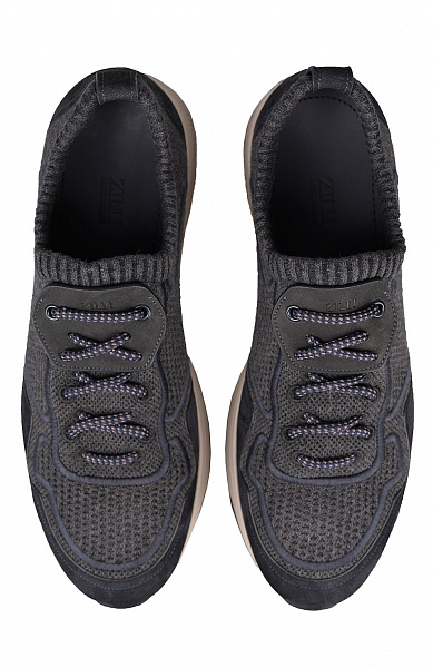 Комбинированные кроссовки из кашемира и кожи