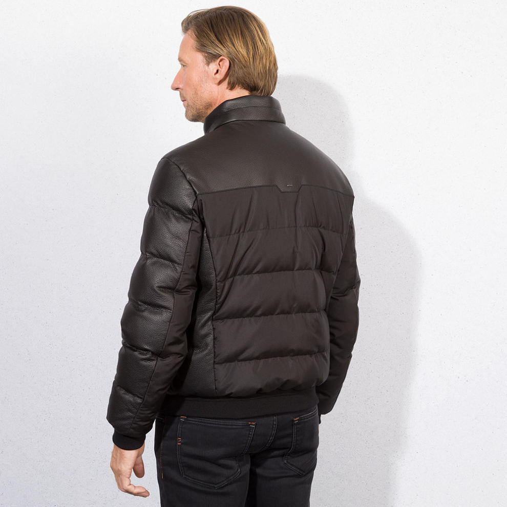 Пуховик-блузон из шёлка с отделкой из кожи оленя