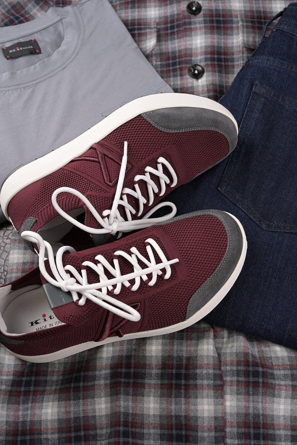 Кроссовки Bordeau из хлопкового трикотажа с отделкой из телячьей кожи