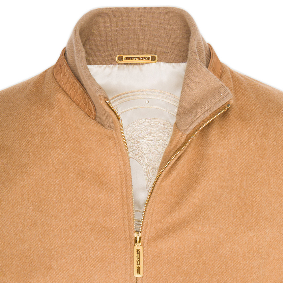 Куртка-бомбер из кашемира и шерсти викуньи со вставками из кожи крокодила