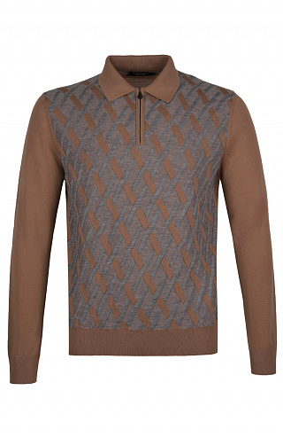 Трикотажное поло на молнии из смеси шерсти, кашемира и шёлка