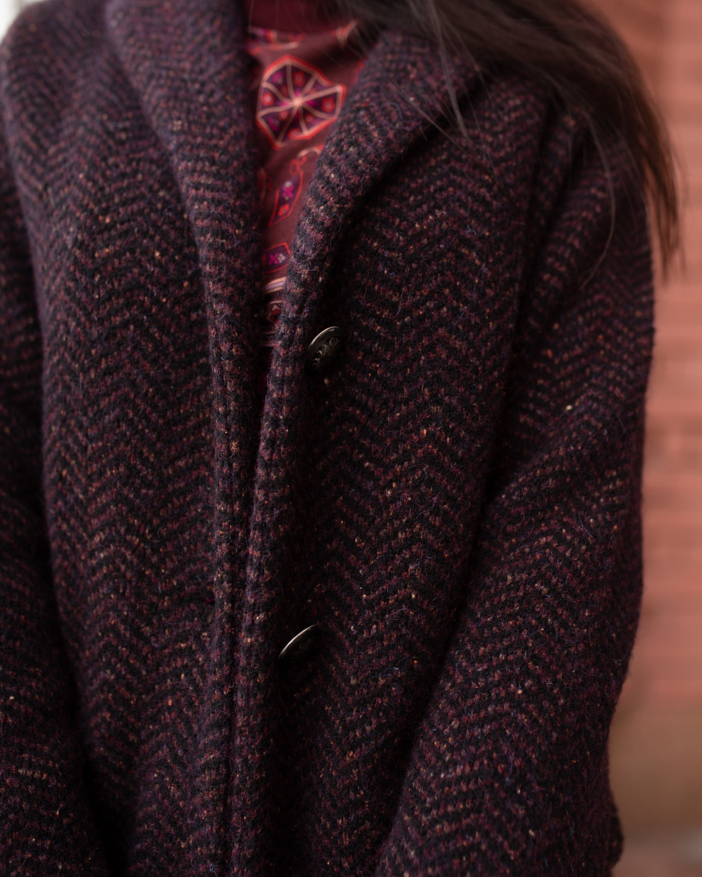 Пальто из шерстяного трикотажа с принтом