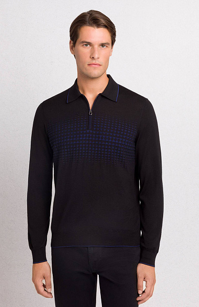 Трикотажное поло на молнии из смеси шерсти, кашемира и шёлка