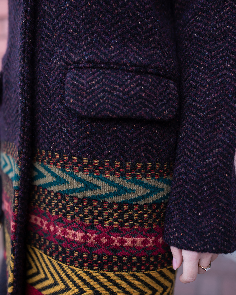 Пальто из шерстяного трикотажа с принтом